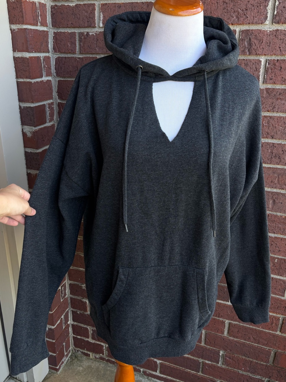 Zenana Outfitters Charcoal Gray Crewneck Hooded Pullover